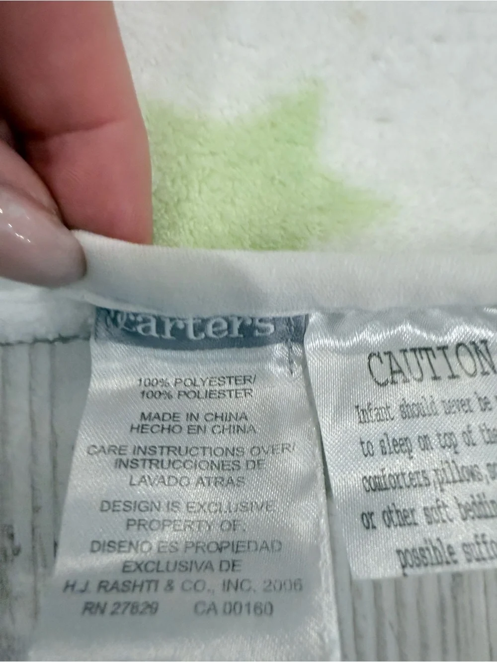 Carter's White Plush Baby Blanket with Green Star Print
